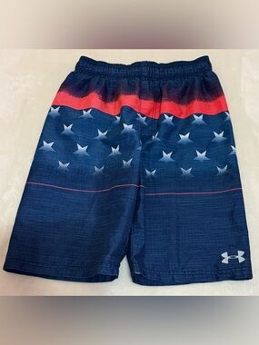Under Armour Navy Swim Shorts with Coral Drawstring